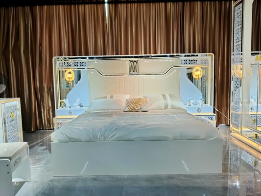 Lemari Tempat Tidur King Set Kamar Tidur Furnitur Oak Abu-abu Putih Set Ukuran Penuh