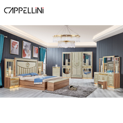 Rumah Mewah Emas Kayu Kulit Ganda Ukuran Raja Tempat Tidur Kayu Modern Rumah Full Set furnitur kamar tidur