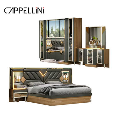 American Wood Frame Double Leather King Size Bed Home Master Room Suite Kayu Murah Set Perabot Kamar Tidur Modern