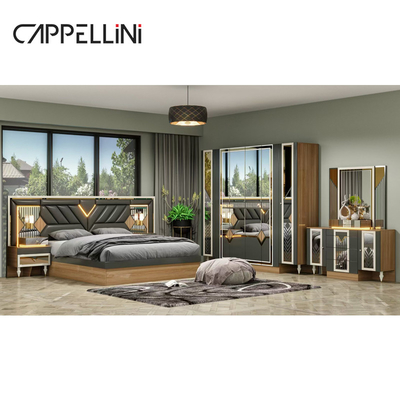 American Wood Frame Double Leather King Size Bed Home Master Room Suite Kayu Murah Set Perabot Kamar Tidur Modern
