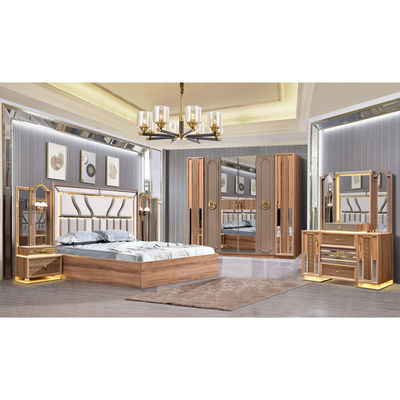 Turkish Luxury Style Frame Kayu Ukuran Raja Set Tempat Tidur Led Headboard Modern Klasik Full Home Set Kamar Tidur Kayu Furnitur