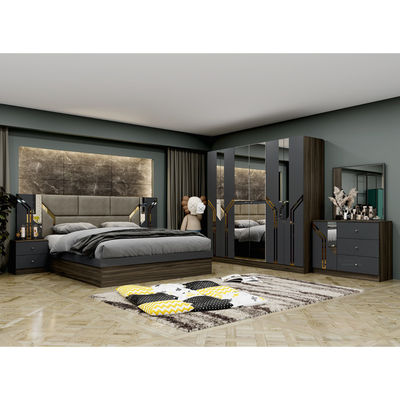 Grosir Murah Frame Kayu Mewah Set Ranjang Ukuran Raja Ganda Modern Rumah Turki Kayu MDF Set Kamar Tidur Lengkap Perabotan