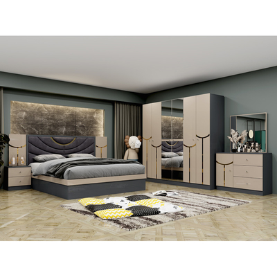 Grosir Murah Frame Kayu Mewah Set Ranjang Ukuran Raja Ganda Modern Rumah Turki Kayu MDF Set Kamar Tidur Lengkap Perabotan