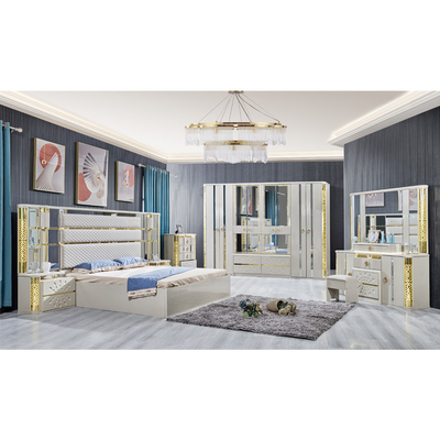 Modern Luxury Villa Kayu Frame King Size Tempat Tidur Rumah Royal Klasik Kayu Ratu Double Kulit Set furnitur kamar tidur penuh