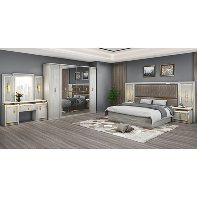 Modern lengkap Kulit Kayu Ukuran Raja Tempat tidur 5 Piece Sets Double Master Room Queen Full Luxury Rumah Kamar Tidur Furniture Set