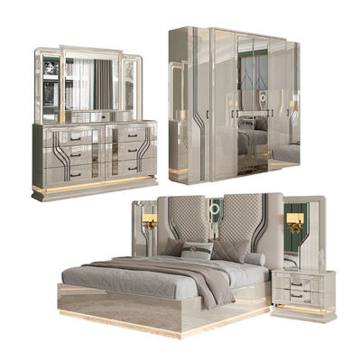 Gaya Turki Modern Kamar Dewasa Double Bed Suite Home Storage Frame Kayu Mewah Ukuran Raja Set furnitur kamar tidur lengkap