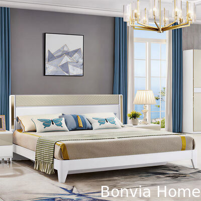 Modern mewah set kamar tidur kayu furnitur dengan penyimpanan berbaring headboard bercahaya dan perakitan sederhana untuk rumah hotel apartemen villa
