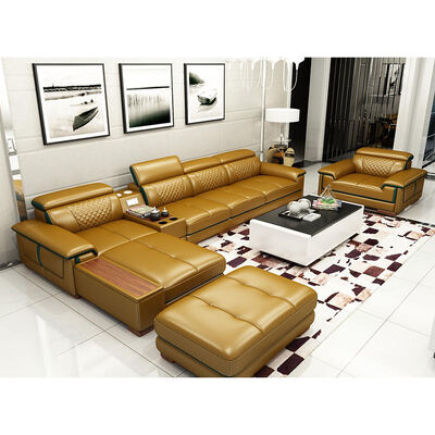Sofa Set Ruang Tamu Bentuk L Modular Vila Modern Furnitur Rumah Sofa Sectional Kulit Mewah Sudut Santai