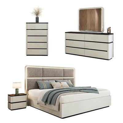 Chambre a Coucher Kompleks Ruang Tidur Mewah Set Headboard King Ukuran Terang Bingkai Kayu Set Perabotan Kamar Tidur Modern Double