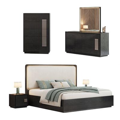 Minimalis King Size Bed Luxury Bedroom Sets Hotel Apartemen Frame Kayu Modern Furnitur Kamar Tidur Set dengan Lemari Sisi Komoditas