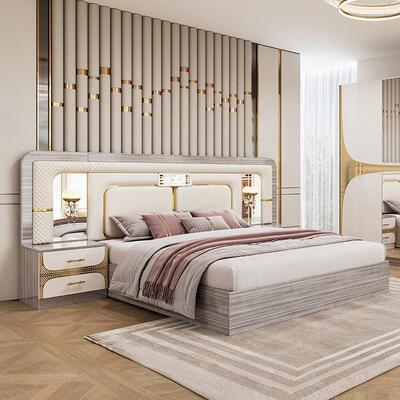 Foshan Grosir Murah Set Kamar Tidur Turki Raja Ukuran Bed Frame Mewah Ruangan Rumah Suite Kayu Modern Furniture Set Kamar Tidur