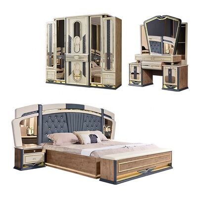 Chambre a Coucher Complet De Luxe Set Kamar Tidur Tempat Tidur King Kamar Rumah Bingkai Kayu Ganda Set Furnitur Kamar Tidur Mewah Modern