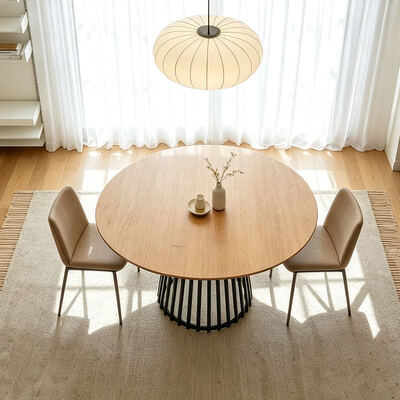 Gaya minimalis persegi panjang Meja makan tepi hidup Metal Base Meja makan furnitur Kayu Meja makan modern Set 6 kursi