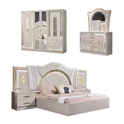 Set Kamar Tidur Lengkap Tempat Tidur Ukuran King Set Kamar Tidur Suite Bingkai Kayu Furnitur Kamar Tidur Mewah Modern
