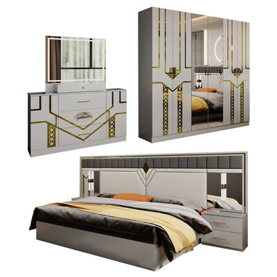 Grosir Desain Modern Double Kulit Raja Tempat Tidur Lemari Pakaian Komoditas Full Set Rumah Kayu Ukuran Ratu furnitur mewah Set kamar tidur