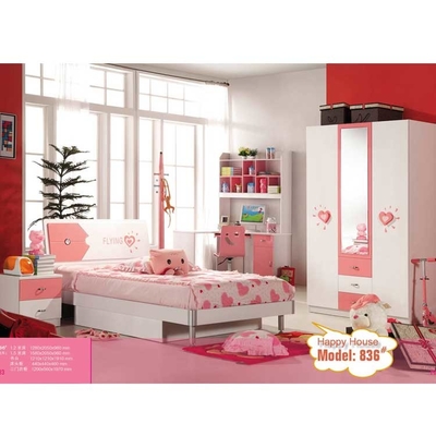 MDF PU Glass Pink Princess Tempat Tidur Kayu Solid Dengan Laci Set Tempat Tidur