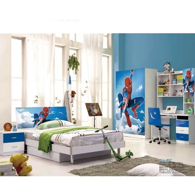 Set Kamar Tidur Anak Spiderman Kayu Solid Biru Putih 2m