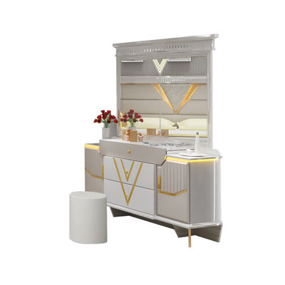 PU Kulit MDF Set Kamar Tidur Mebel Kontrol Modern Meja Samping Emas Lampu Malam