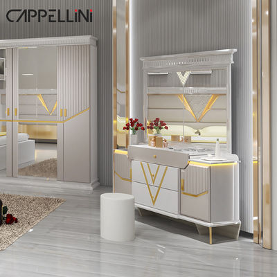 PU Kulit MDF Set Kamar Tidur Mebel Kontrol Modern Meja Samping Emas Lampu Malam