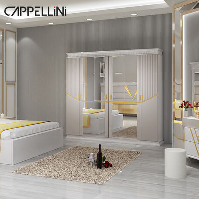 PU Kulit MDF Set Kamar Tidur Mebel Kontrol Modern Meja Samping Emas Lampu Malam