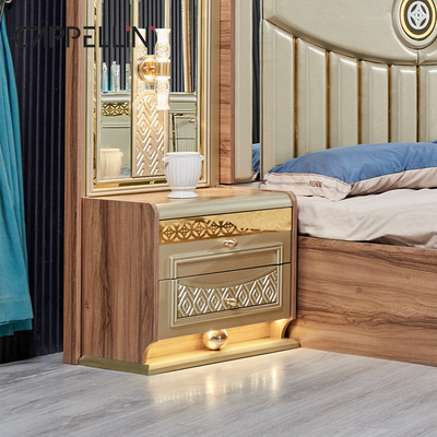 Rumah Mewah Emas Kayu Kulit Ganda Ukuran Raja Tempat Tidur Kayu Modern Rumah Full Set furnitur kamar tidur