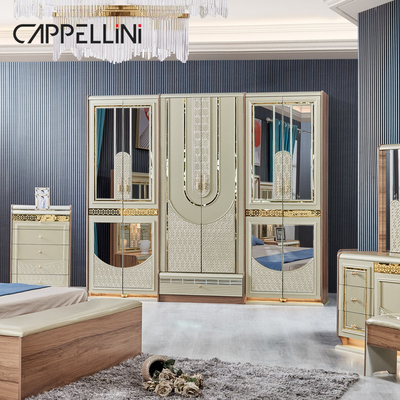 Rumah Mewah Emas Kayu Kulit Ganda Ukuran Raja Tempat Tidur Kayu Modern Rumah Full Set furnitur kamar tidur