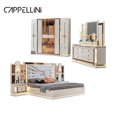 Luxury Royal Modern Wood Frame Double King Size Bed Headboard Kulit Rumah Klasik Ratu Kayu Furnitur Kamar Tidur Lengkap
