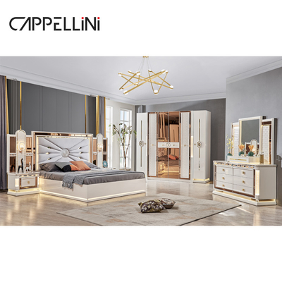 Luxury Royal Modern Wood Frame Double King Size Bed Headboard Kulit Rumah Klasik Ratu Kayu Furnitur Kamar Tidur Lengkap