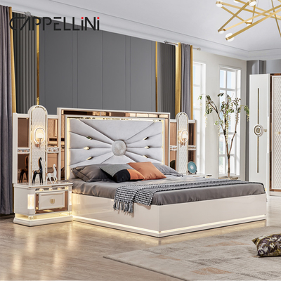 Luxury Royal Modern Wood Frame Double King Size Bed Headboard Kulit Rumah Klasik Ratu Kayu Furnitur Kamar Tidur Lengkap