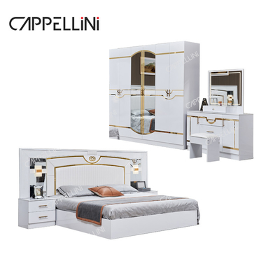 Luxury White Wood Double Leather King Size Bed Home Master Room Modern Frame Kayu Set furnitur kamar tidur lengkap