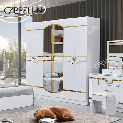Luxury White Wood Double Leather King Size Bed Home Master Room Modern Frame Kayu Set furnitur kamar tidur lengkap
