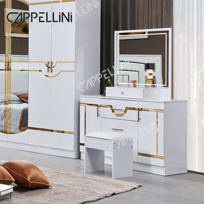 Luxury White Wood Double Leather King Size Bed Home Master Room Modern Frame Kayu Set furnitur kamar tidur lengkap