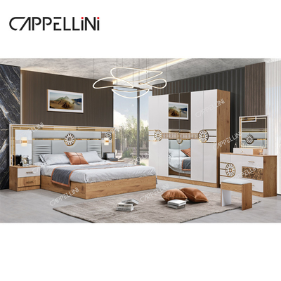 Modern King Size Bed Turkish Wardrobe Pakaian 6 Laci Rumah Mewah Royal Kayu Meubel Set Kamar Tidur