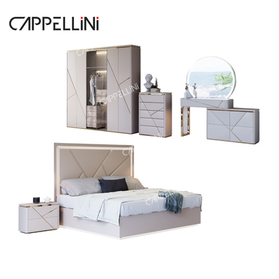 Rumah sederhana Kerangka Kayu Ganda Kulit King Bed Modern Kayu Mewah Ukuran Ratu Set Perabot Kamar Tidur