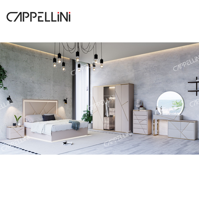 Rumah sederhana Kerangka Kayu Ganda Kulit King Bed Modern Kayu Mewah Ukuran Ratu Set Perabot Kamar Tidur