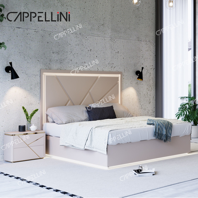 Rumah sederhana Kerangka Kayu Ganda Kulit King Bed Modern Kayu Mewah Ukuran Ratu Set Perabot Kamar Tidur