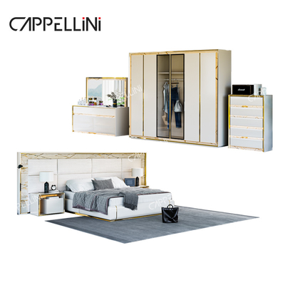 Modern White Leather Headboard Kayu King Size Bed Rumah Double Modern Luxury Kayu Mdf Set furnitur kamar tidur lengkap