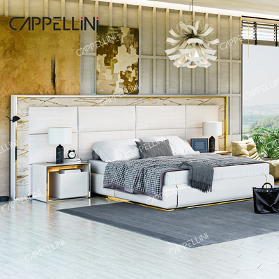 Modern White Leather Headboard Kayu King Size Bed Rumah Double Modern Luxury Kayu Mdf Set furnitur kamar tidur lengkap
