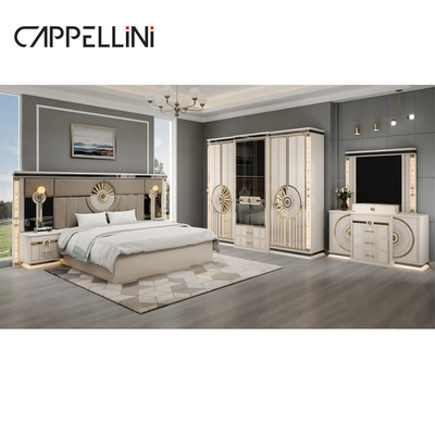 Modern Luxury Kayu Ukuran Raja Set Tempat Tidur Kulit Double Master Room Rumah Ratu Full Mdf Kayu Kamar Tidur Furniture Set