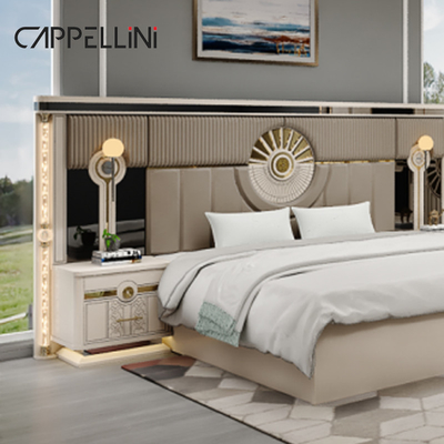Modern Luxury Kayu Ukuran Raja Set Tempat Tidur Kulit Double Master Room Rumah Ratu Full Mdf Kayu Kamar Tidur Furniture Set