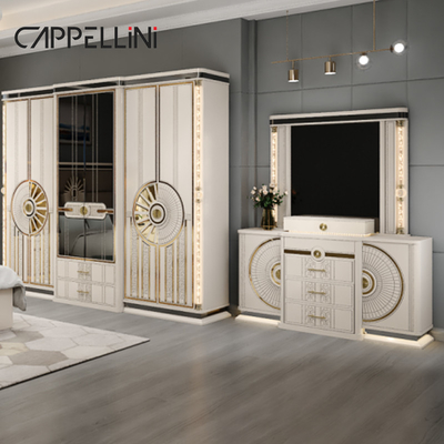 Modern Luxury Kayu Ukuran Raja Set Tempat Tidur Kulit Double Master Room Rumah Ratu Full Mdf Kayu Kamar Tidur Furniture Set