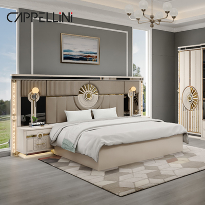 Modern Luxury Kayu Ukuran Raja Set Tempat Tidur Kulit Double Master Room Rumah Ratu Full Mdf Kayu Kamar Tidur Furniture Set