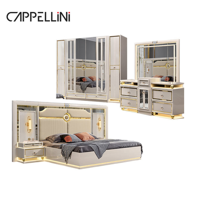 Luxury Frame Kayu Ukuran Raja Kulit Kamar Tidur Set Double Home Queen Kayu Modern Full Kamar Tidur Furniture Set
