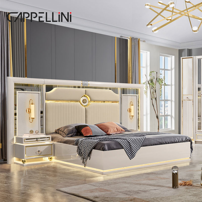 Luxury Frame Kayu Ukuran Raja Kulit Kamar Tidur Set Double Home Queen Kayu Modern Full Kamar Tidur Furniture Set