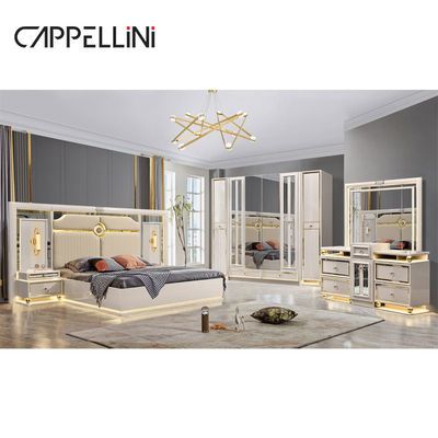 Luxury Frame Kayu Ukuran Raja Kulit Kamar Tidur Set Double Home Queen Kayu Modern Full Kamar Tidur Furniture Set