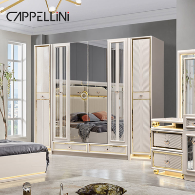 Luxury Frame Kayu Ukuran Raja Kulit Kamar Tidur Set Double Home Queen Kayu Modern Full Kamar Tidur Furniture Set
