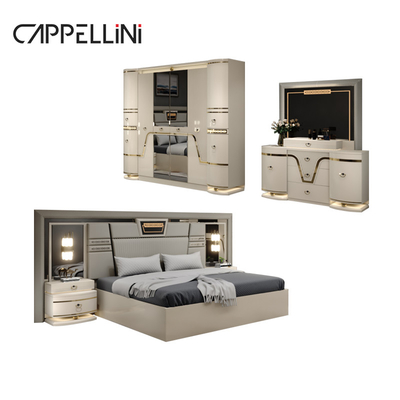 Modern Klasik Ukuran Raja Set Tempat Tidur Kulit Double Queen Royal Mewah Modern Kayu Mdf Set Kamar Tidur Lengkap Furnitur