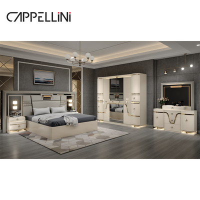 Modern Klasik Ukuran Raja Set Tempat Tidur Kulit Double Queen Royal Mewah Modern Kayu Mdf Set Kamar Tidur Lengkap Furnitur