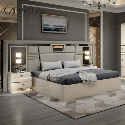 Modern Klasik Ukuran Raja Set Tempat Tidur Kulit Double Queen Royal Mewah Modern Kayu Mdf Set Kamar Tidur Lengkap Furnitur