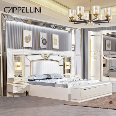 White Home Kayu Kulit Ratu Tempat Tidur Set Villa Master Kamar Kayu King Ukuran Mdf Modern Mewah Full Bedroom Sets Furniture